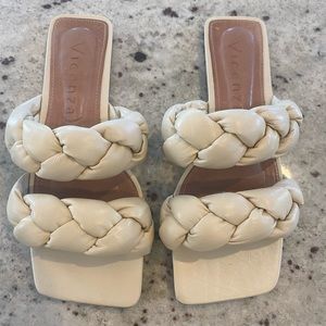 Vincenzo puffy braided slide sandals Anthropologie size 7 or 37, top is like new